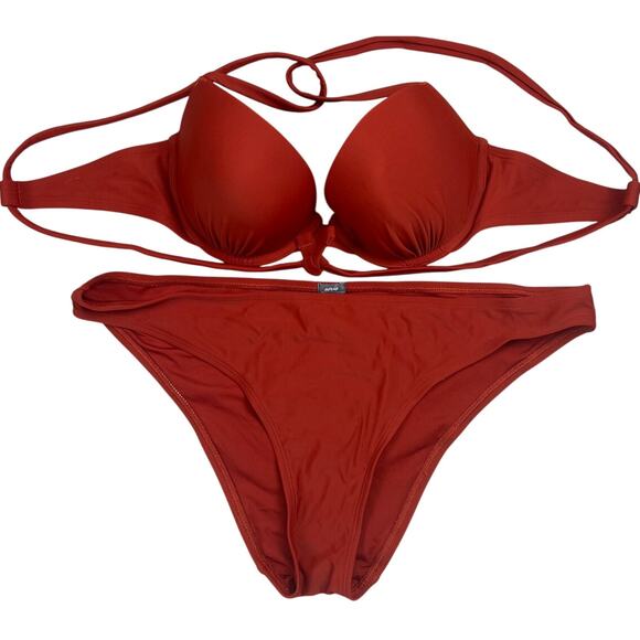 Aerie 36C Bra XL Bottom swimsuit Two Piece Burn Orange - Picture 1 of 5
